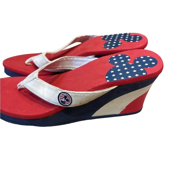 Disney, Mickey Mouse, red White and blue leather flip-flops wedge sandals 7-8 - Picture 5 of 7